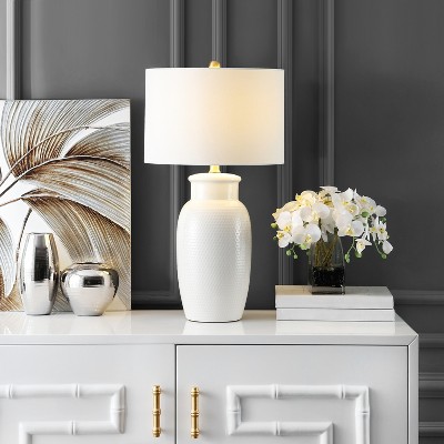 Ivory Ceramic Table Lamp with White Drum Shade