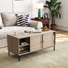 Rattan Coffee table, sliding door for storage, solid wood legs - 2 of 4