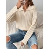 Womens Knit Sweaters Fall Long Sleeve Lapel V Neck Sweater Pullover Polo Shirts Casual Loose Soft Jumper Top Fashion Outfits - 3 of 4