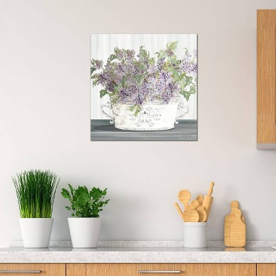 Lilac Galvanized Pot Floral Canvas Print in White Frame