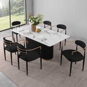 Modern 7-Piece Faux Marble Dining Table with Boucle Chairs in Dining Room Set for Kitchen - Morden Fort - 1 of 4