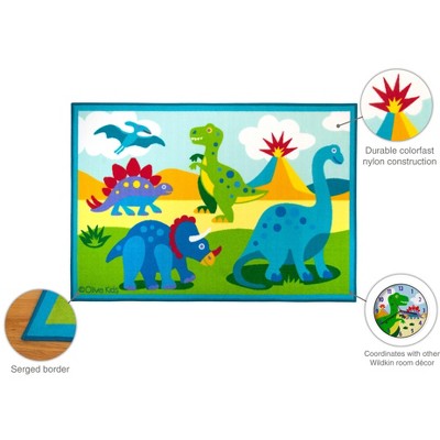 Blue Dinosaur Land Rectangular Kids Rug with Non-Slip Backing