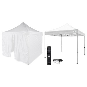 Caravan Canopy 10 x 10 Foot Commercial Tent Sidewalls with TitanShade 10 x 10 Foot Outdoor Steel Frame Portable Instant Canopy Kit, White - 1 of 4