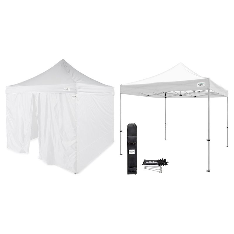 Caravan Canopy 10 x 10 Foot Commercial Tent Sidewalls with TitanShade 10 x 10 Foot Outdoor Steel Frame Portable Instant Canopy Kit, White, 1 of 7