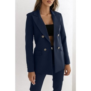 Coolmee Women's Casual Blazer Jacket Gold Button Long Sleeve Work 0ffice Blazer Lapel Open Front Jacket - 1 of 4