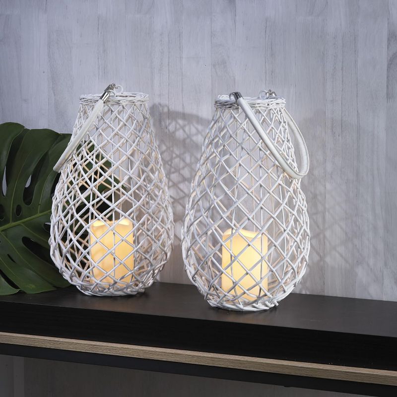 Elements Wicker Pear Shaped Lanterns with LED Candle, Set of 2, 4 of 5