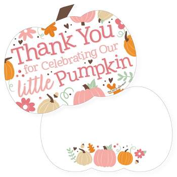 Big Dot of Happiness Girl Little Pumpkin - Shaped Thank You Cards - Fall Birthday Party or Baby Shower Thank You Note Cards with Envelopes - Set of 12
