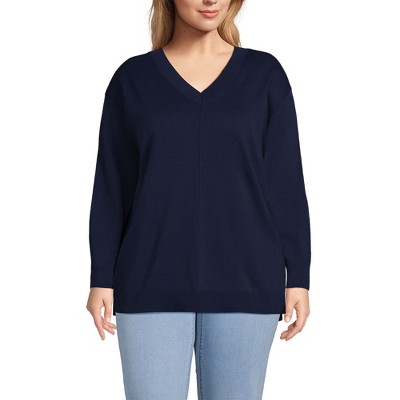 Lands' End Women's Fine Gauge Cotton Pullover Tunic Sweater