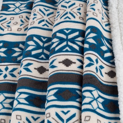 Blue and White Reversible Fleece Sherpa Throw Blanket