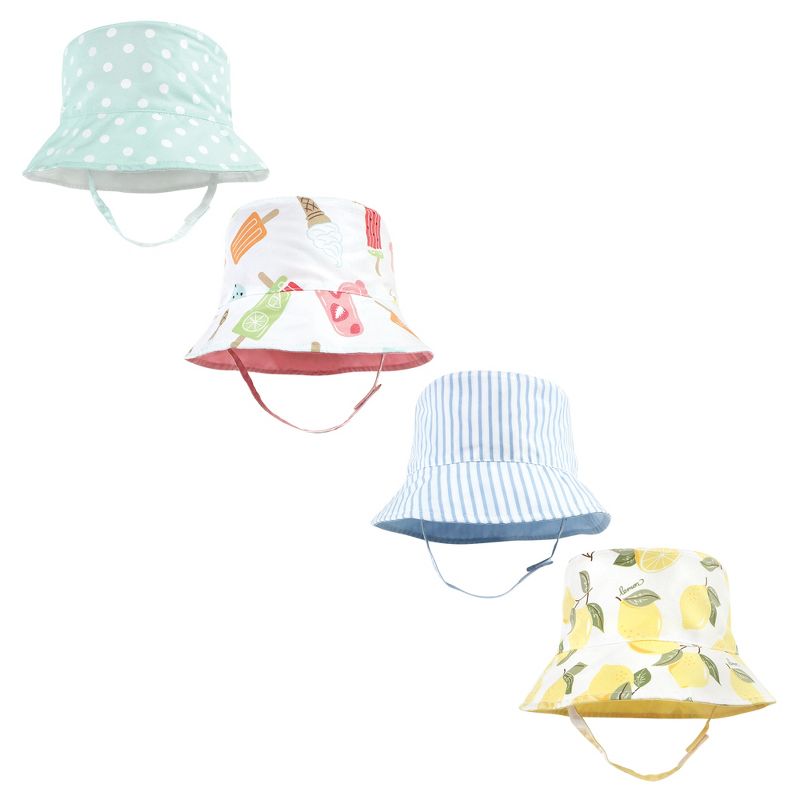 Hudson Baby Infant Girl 4Pc Sun Protection Hat, Ice Cream Dot Lemon Stripe, 1 of 4