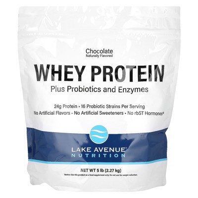 Lake Avenue Nutrition Whey Protein + Probiotics, Chocolate, 5 lb (2.27 kg)