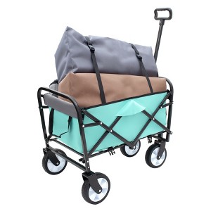 Collapsible Foldable Wagon Cart with strapping system Beach Wagon, Utility Cart for Camping Supports 225lbs - 1 of 4