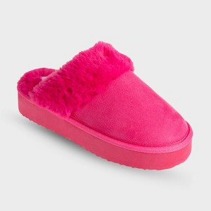 Fifth & Luxe Women's Platform Slippers, House Slipper Shoes for Women, Comfortable Microsuede Slipper with Faux Fur Collar - 1 of 4