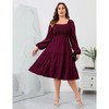 Clearlove Womens Plus Size Square Neck Dresse High Waist Smocked Ruffle A Line Tiered Flowy Maxi Dress with Pocket - 2 of 4