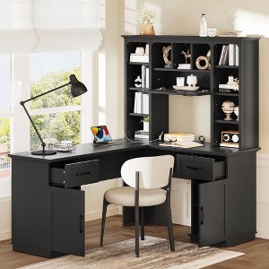 Sapphtopaz L-Shaped Writing Desk with 2 Cabinets & 2 Drawers Computer Desk with Open Bookcase & Electrical Outlet Study Table for Home Office - 1 of 4