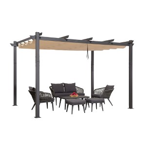 PURPLE LEAF Pergola Outdoor Retractable Pergola with Sun Shade Canopy Patio Metal Grape Trellis Pergola Grill Shelter Pergola for Porch Garden Yard - 1 of 4