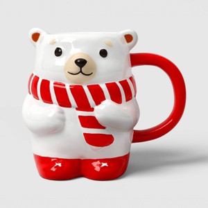 16 fl oz Christmas Earthenware Figural Polar Bear Mug - Wondershop™ - 1 of 3