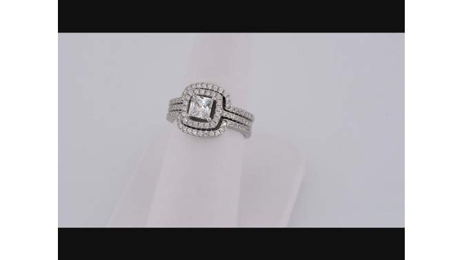 2 1/2 CT. T.W. Square Cubic Zirconia Halo Bridal Set in Sterling Silver, 2 of 9, play video