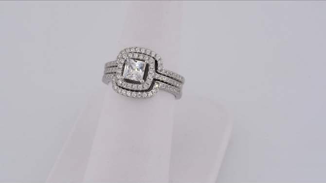 2 1/2 CT. T.W. Square Cubic Zirconia Halo Bridal Set in Sterling Silver, 2 of 11, play video