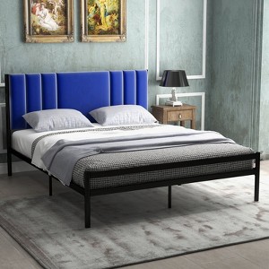 GAOMON Bed Frame,Platform Bed Frame with Velvet Headboard,Heavy Duty Metal Bed Frame with 15 Strong Slats Support, Box Spring Optional,Easy Assembly - 1 of 4