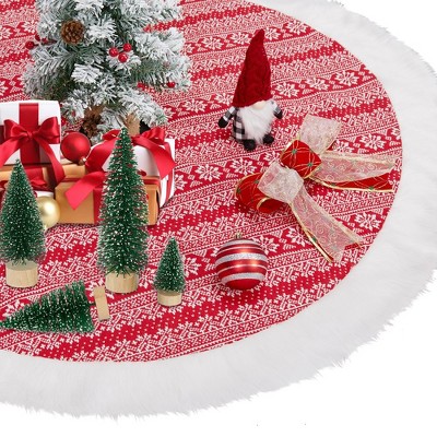 48-Inch Red and White Christmas Tree Skirt with Snowflake Pattern