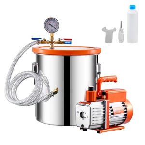 VEVOR 5 Gallon Vacuum Chamber and 3.5 CFM Pump Kit, Stainless Steel Chamber, Single Stage Vacuum Pump Degassing Chamber Kit, Silver - 1 of 4