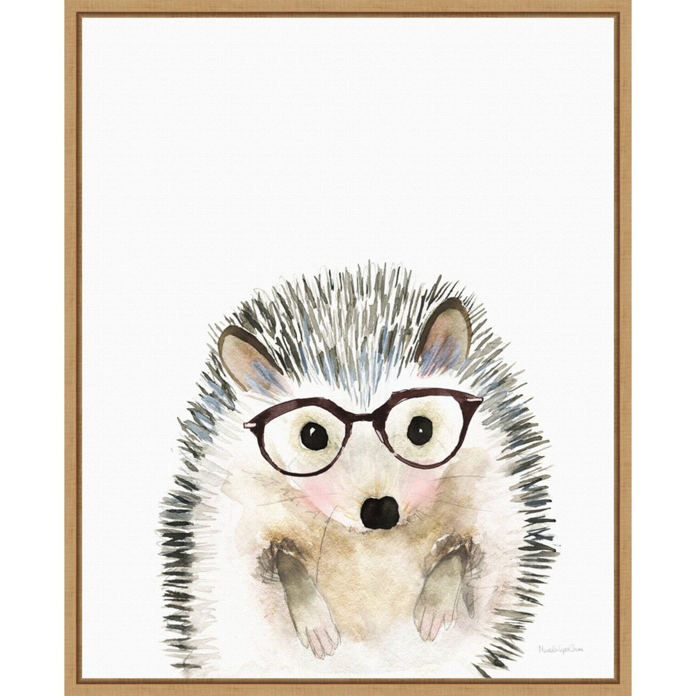 16"" x 20"" Hedgehog in Glasses by Mercedes Lopez Charro Framed Wall Canvas - Amanti Art: Modern Animal Lithograph, Vertical Layout -  82497132