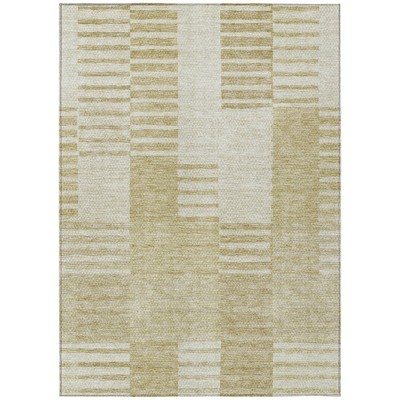Beige And Ivory Striped Washable Indoor Outdoor Area Rug
