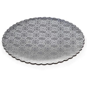 W PACKAGING WPSCC10 10" Silver Scalloped Edge Cake Circle, C-Flute, Corrugated with Coated Embossed Foil Paper - 1 of 2