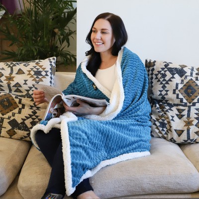 Blue and White Reversible Sherpa Fleece Throw Blanket