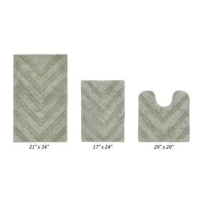 Hugo 3-Piece Bath Rug Set 100% Premium Cotton Tufted Chevron Pattern Bathmats for Bathroom, Super Soft Absorbent Machine Washable