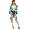 LA LEELA Women's Open Front Summer Vacation Swimwear Mini Bathing Suit Beach Casual Beachwear Swim Suit Coverups Cover Top Dress Duster L-XL Leaf Blue - 4 of 4