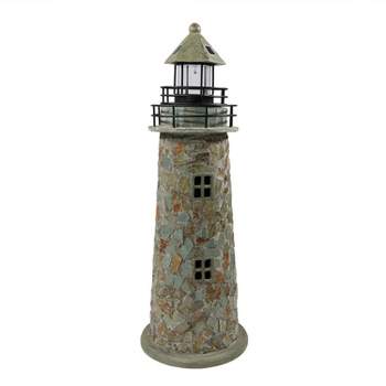 Sunnydaze Outdoor Backyard Garden Nautical Lighthouse Solar LED Pathlight Statue Figurine - 36" - Cobblestone