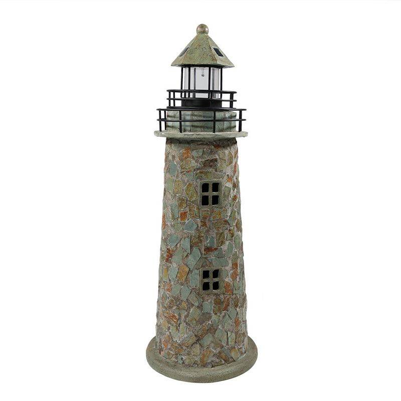 Sunnydaze Outdoor Backyard Garden Nautical Lighthouse Solar LED Pathlight Statue Figurine - 36" - Cobblestone, 1 of 13