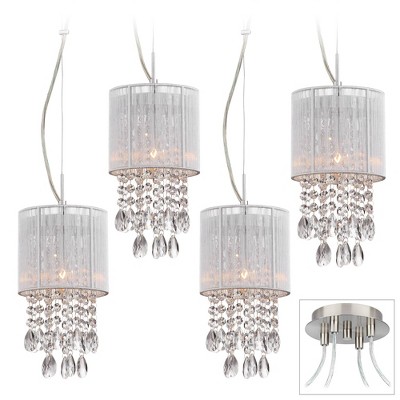 Possini Euro Design Brushed Nickel Mini Swag Pendant Chandelier Modern Crystal Silver String 4-Light Fixture for Kitchen Island