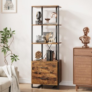 4 Tier Bookshelf with Storage Drawers,70.9 Inch Tall Industrial Book Shelf with Open Display Shelves - 1 of 4
