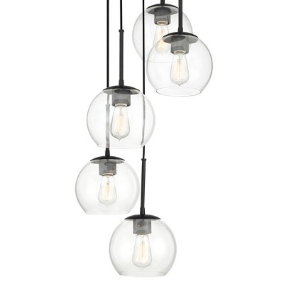 Samantha 22" Modern Black and Clear Glass 5-Light Pendant Chandelier