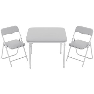 Garvee 3-Piece Boys and Girls Folding Set, Table and Chairs w/PU Cushion, No Assembly, For Eating/Reading/Playing, Grey - 1 of 4