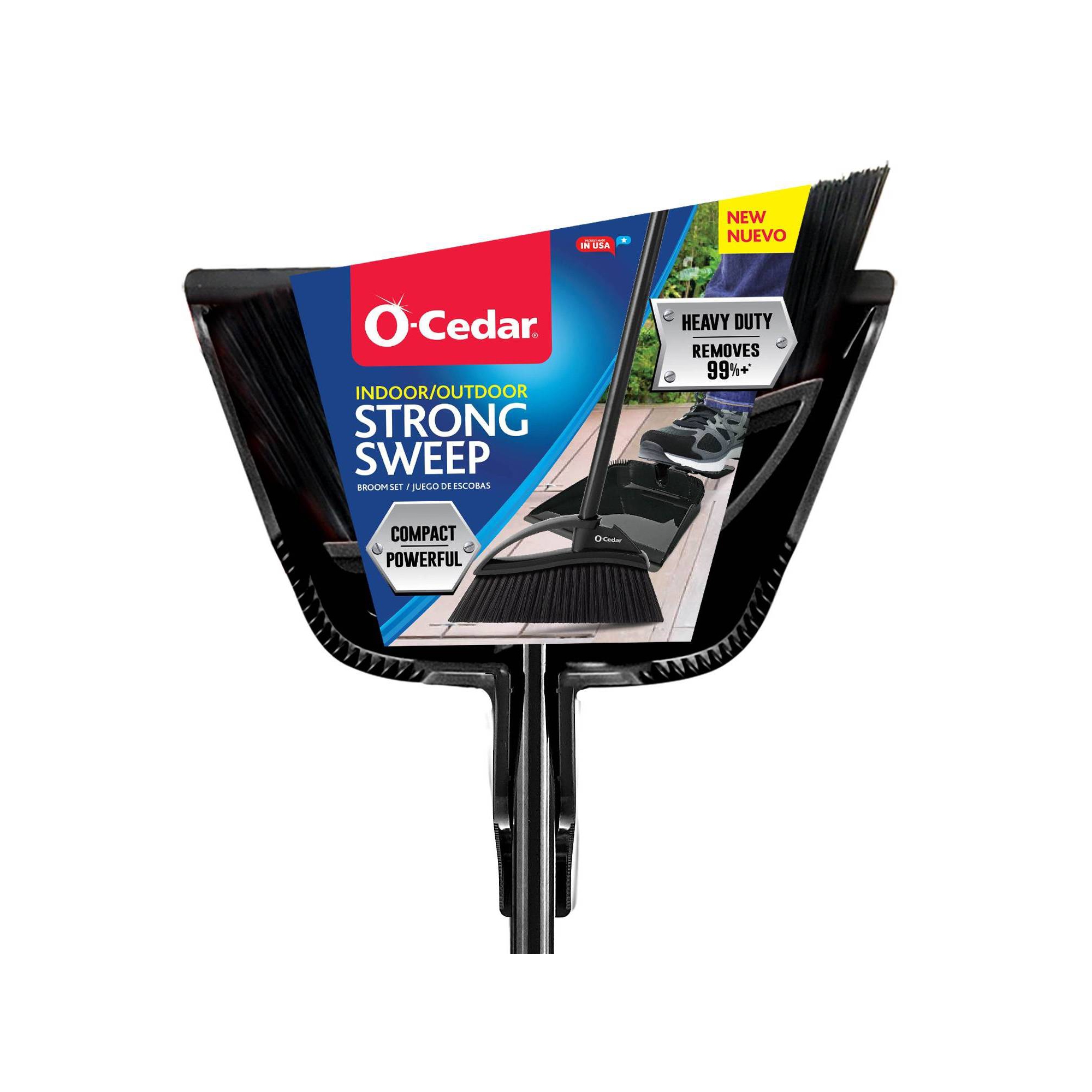 O-Cedar Indoor/Outdoor Assembled Strong Sweep Broom with Step On Dust Pan: Steel Handle, Rubber Material