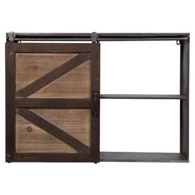 27.8" x 20.1" Farmhouse Sliding Barn Door Storage Cabinet Shelf Brown - Gallery Solutions
