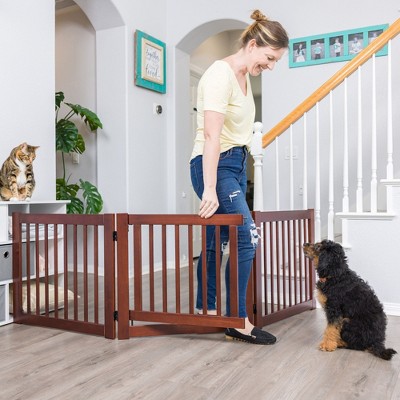 Walnut 24" Configurable Freestanding Wooden Pet Gate with Door