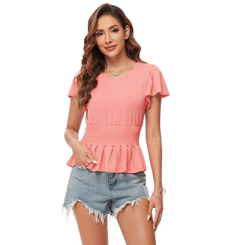 Whizmax Women Summer Pleated Crewneck Blouses Ruffle Short Sleeve Shirts Tops, 1 of 8