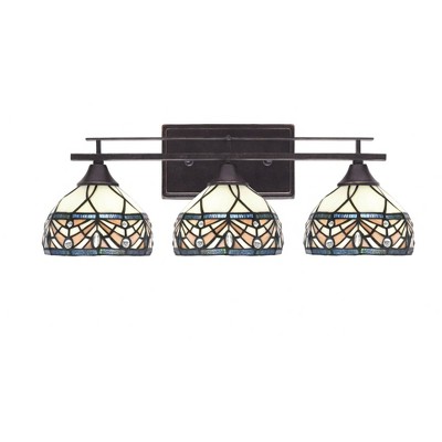 Toltec Lighting Uptowne 3 - Light Vanity in  Dark Granite with 7" Royal Merlot Art Glass Shade