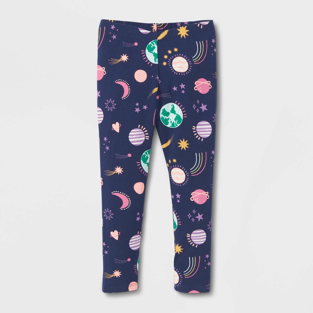 Size 2T Toddler Girls' Floral Leggings - Cat & Jack Navy 2T, Blue