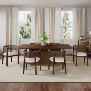 Christopher Knight Home Althara Contemporary 7 Piece Rattan Rubberwood Upholstered Dining Set with Oversized Table - 1 of 4
