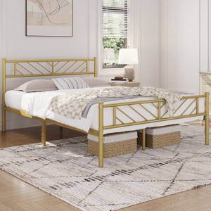 Yaheetech Metal Platform Bed with Arrow Design Headboard and Footboard - 1 of 4