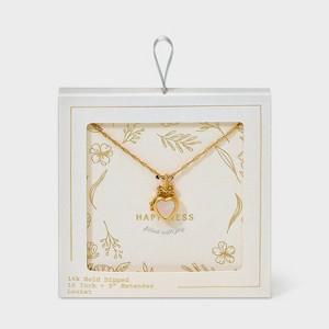 14K Gold Dipped Bow Mother of Pearl Heart Locket Pendant Necklace - Gold: Singapore Chain, Gift Box Included - 1 of 4
