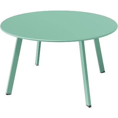 DOMETOUR 27.5 Inch Round Coffee Table Patio Side Table, Weather Resistant Outdoor Large Side Table, Mint Green