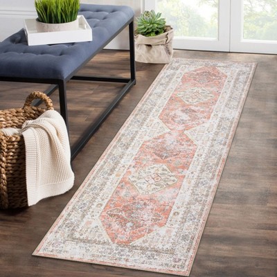 Vintage Floral Distressed Printed Area Rug Machine Washable Non Slip Stain Resistant Bodered Low Pile Ultra Thin Pet Friendly Carpet