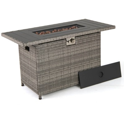 Costway 44.5" Propane Fire Pit Table with Metal Slatted Tabletop & Stainless Steel Burner Brown/Black/Gray